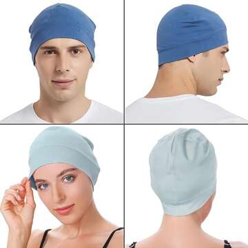 Headshion Cotton Skull Caps for Men Women,2-Pack Lightweight Beanie Sleep Hats Breathable Helmet Liner Royal Blue,Light Blue