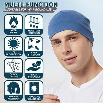 Headshion Cotton Skull Caps for Men Women,2-Pack Lightweight Beanie Sleep Hats Breathable Helmet Liner Royal Blue,Light Blue