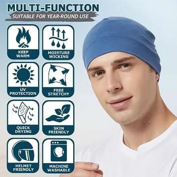 Headshion Cotton Skull Caps for Men Women,2-Pack Lightweight Beanie Sleep Hats Breathable Helmet Liner Royal Blue,Light Blue