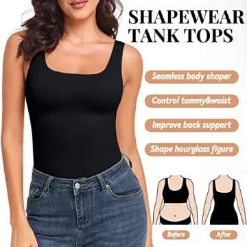 EUYZOU Women's 3PK Tummy Control Shapewear Tank Tops Seamless Square Neck Compression Tops Slimming Body Shaper Camisole - Black/White/Rose XL