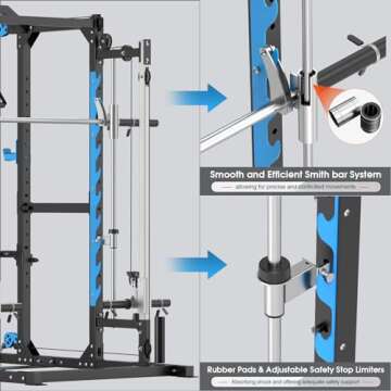 Multifunctional Power Cage Rack with Cable Crossover/Smith Machine System, LAT-Pull Down System,Squa...