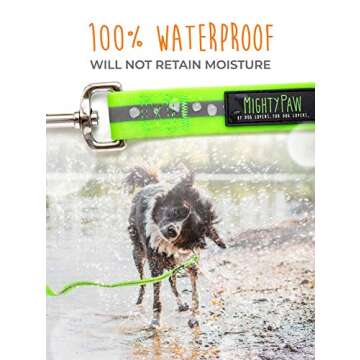 Mighty Paw Waterproof Dog Leash - Smell-Proof Pet Lead Against Dog Foot Smell - Ideal Nylon Reflective Leash for Swimming - Camping - Hiking - Reflective Safety Stripe - 6 Foot - Green