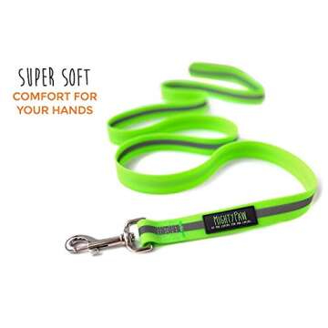 Mighty Paw Waterproof Dog Leash - Smell-Proof Pet Lead Against Dog Foot Smell - Ideal Nylon Reflective Leash for Swimming - Camping - Hiking - Reflective Safety Stripe - 6 Foot - Green