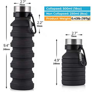 EcomKingdom Collapsible Water Bottle | BPA Free 550ml/18oz Reusable Water Bottle with Carabiner | Sp...