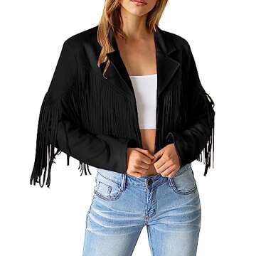 PRETTYGARDEN Women's Fringe Faux Suede Leather Jackets 2024 Fashion Tassel Motorcycle Cropped Coats ...