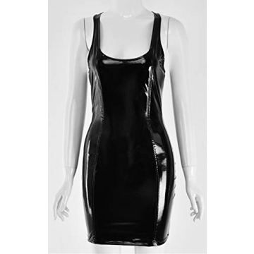 Rozegaga Women's Sexy Scoop Neck Latex Mini Party Dress