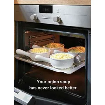LE TAUCI French Onion Soup Bowls With Handles, 15 Ounce for Soup, Chili, Beef Stew, Set of 4, White