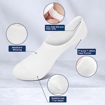 Ordenado Women's 6 Pairs Casual Thin No Show Socks Non Slip Flat Boat Line Multicolor