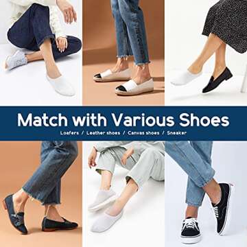 Ordenado Women's 6 Pairs Casual Thin No Show Socks Non Slip Flat Boat Line Multicolor