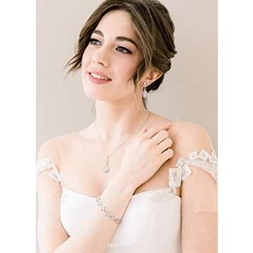 SWEETV Teardrop Bridal Jewelry Set for Wedding, Wedding Jewelry for Bride Bridesmaids, Cubic Zirconi...