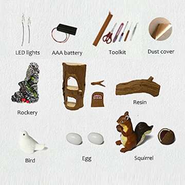 Flever Dollhouse Miniature DIY House Kit Creative Room with Furniture for Romantic Valentine's Gift (Home of Squirrel-Brown)