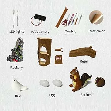 Flever Dollhouse Miniature DIY House Kit Creative Room with Furniture for Romantic Valentine's Gift (Home of Squirrel-Brown)