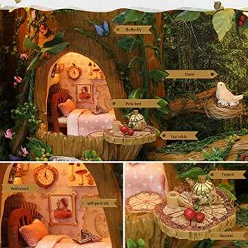 Flever Dollhouse Miniature DIY House Kit Creative Room with Furniture for Romantic Valentine's Gift (Home of Squirrel-Brown)