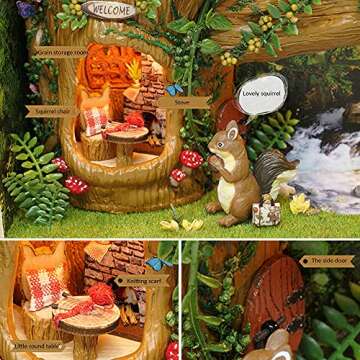 Flever Dollhouse Miniature DIY House Kit Creative Room with Furniture for Romantic Valentine's Gift (Home of Squirrel-Brown)