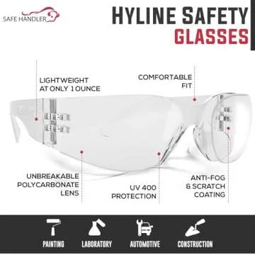 SAFE HANDLER Hyline Anti Fog Safety Glasses, 144 Pack, ANSI Z87.1, Impact Resistant, Polycarbonate L...