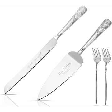Elegant Wedding Cake Knife and Server Set - Heart Shaped Design
