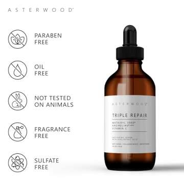 Asterwood Triple Repair Matrixyl 3000 + Argireline + Hyaluronic Acid + Vitamin C Serum for Face - Anti-Aging, Collagen Boosting, Hydrating - Fragrance-Free - 4 Fl Oz