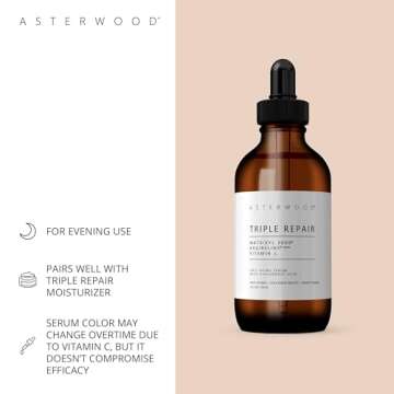Asterwood Triple Repair Matrixyl 3000 + Argireline + Hyaluronic Acid + Vitamin C Serum for Face - Anti-Aging, Collagen Boosting, Hydrating - Fragrance-Free - 4 Fl Oz