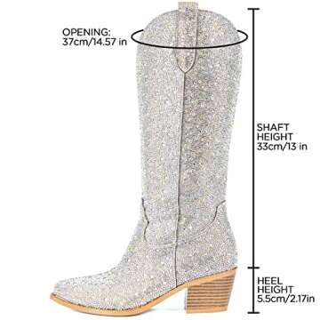 SOVANYOU Rhinestone Boots Cowboy Sparkly Boots for Women Silver Bling Boots Glitter Western Cowgirl ...