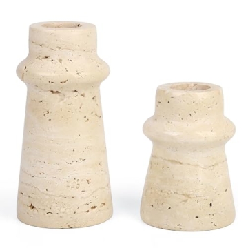 Vixdonos Natural Stone Candle Holder Set of 2 Taper Candle Candlestick Mantle Candle Stand for Home ...