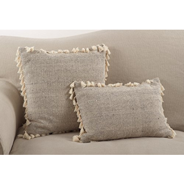 Stylish 14x20 Ivory Cotton Down Filled Throw Pillow