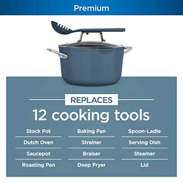Ninja CW202BL Foodi NeverStick PossiblePot, Premium Set with 7-Quart Capacity Pot, Roasting Rack, Glass Lid & Integrated Spoon, Nonstick, Durable & Oven Safe to 500°F, Macaron Blue