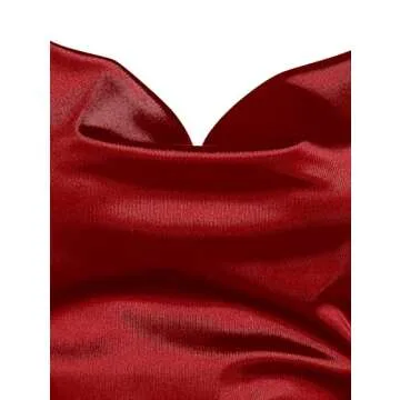 ZAFUL Women's Satin Sleeveless Spaghetti Strap Mini Dress Sexy Slip Cowl Neck Silky Cocktail Party Dresses(Red, S)