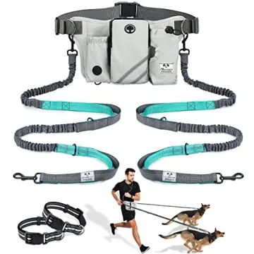 SHINE HAI Hands Free Dog Leash for 2 Dogs with Adjustable Belt and Reflective Safety Features