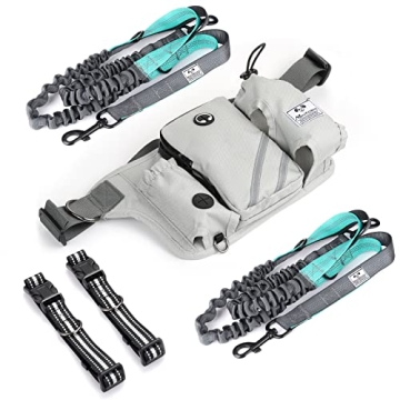 Hands Free Dog Leash Set for Dual Dogs in Black - Gray