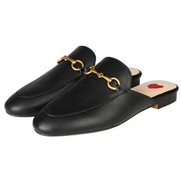 Arqa Mules for Women Leather Slip On Mule Backless Low Heel Loafers Slide Slippers Black