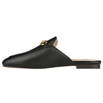 Arqa Mules for Women Leather Slip On Mule Backless Low Heel Loafers Slide Slippers Black