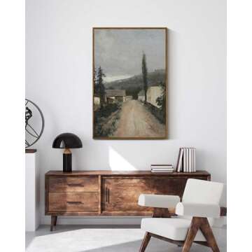 InSimSea Framed Canvas Prints Art Vintage Decor, Village Landscapes Paintings Artwork, Large Prints, Rustic Decor, Retro Hanging Wall Decoration for Bedroom Living Room Bathroom Office, 24"x36"