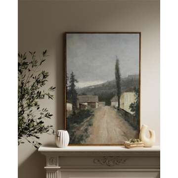 InSimSea Framed Canvas Prints Art Vintage Decor, Village Landscapes Paintings Artwork, Large Prints, Rustic Decor, Retro Hanging Wall Decoration for Bedroom Living Room Bathroom Office, 24"x36"