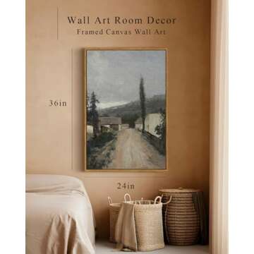InSimSea Framed Canvas Prints Art Vintage Decor, Village Landscapes Paintings Artwork, Large Prints, Rustic Decor, Retro Hanging Wall Decoration for Bedroom Living Room Bathroom Office, 24"x36"
