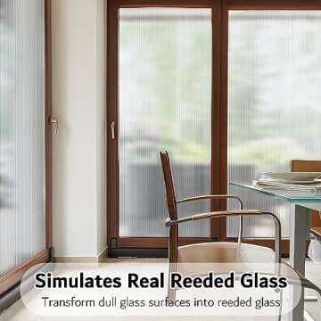 VELIMAX Reeded Glass Window Film, Window Privacy Film, Frosted Window Vinyl, 3D Decorative Window De...