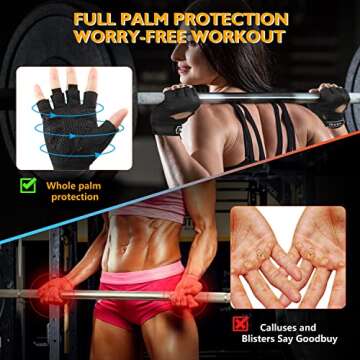 ihuan New Breathable Workout Gloves for Women & Men - No More Sweaty & Full Palm Protection Gym Exercise, Cycling, Fitness, Weightlifting, Pull-ups, Deadlifting, Rowing