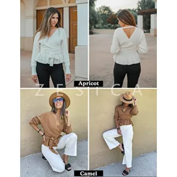 ZESICA Women's Fall V Neck Long Batwing Sleeve Sweater