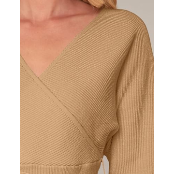 ZESICA Women's Fall V Neck Long Batwing Sleeve Sweater