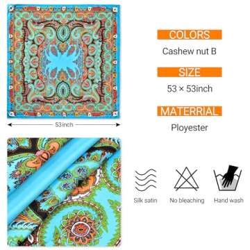53” Large Head Scarf for Women - Silk Satin Scarf for Hair Wrapping at Night Bandana Square Scarf for Sleeping (Cashew nut B)