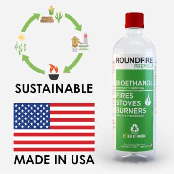 Roundfire Premium Ethanol Fuel - 3 x 1 Liter - for Tabletop Fireplaces, Fire Pits and Gel Fuel
