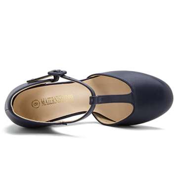 Elegant Women's T-Strap Block Heel Mary Jane Pumps in Navy