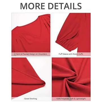 GRAPENT Women's Stylish True Red Blouse with Puff Sleeves