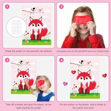 PLULON Valentines Game for Kids Pin Heart on Fox with 24 Heart Stickers Poster Backdrop for Girl Boy Valentines Party Decorations School Family Classroom Activities Valentines Party Favor Supplies