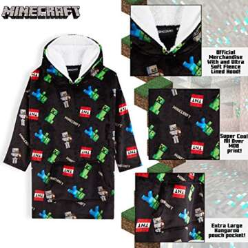 Minecraft Boys Oversized Blanket Hoodie for Kids and Teens