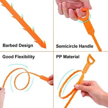 Drain Clog Cleaner, Searik 5 PACK Drain Remover Cleaning Tool Hair Catcher Drain Cleaner Augers Relief Tool for Kitchen Sink Bathtub Toilet Pipes Bathroom Tube 25 Inches