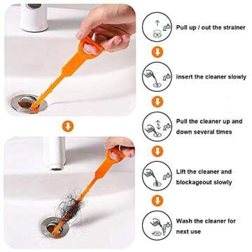 Drain Clog Cleaner, Searik 5 PACK Drain Remover Cleaning Tool Hair Catcher Drain Cleaner Augers Relief Tool for Kitchen Sink Bathtub Toilet Pipes Bathroom Tube 25 Inches