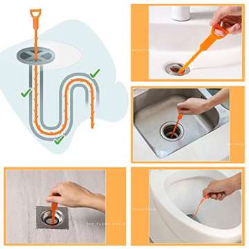 Drain Clog Cleaner, Searik 5 PACK Drain Remover Cleaning Tool Hair Catcher Drain Cleaner Augers Relief Tool for Kitchen Sink Bathtub Toilet Pipes Bathroom Tube 25 Inches