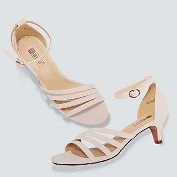 IDIFU Women's Low Kitten Strappy Sandals Heels Open Toe Ankle Strap Bridal Dress Wedding Shoes For Women(Nude Nubuck, 8 M US)
