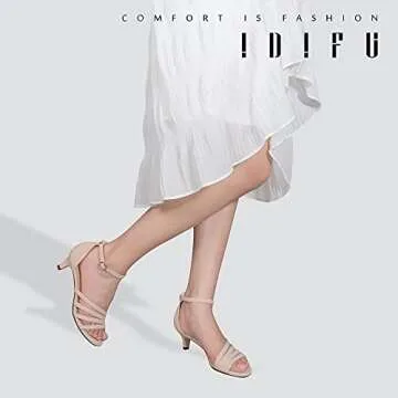 IDIFU Women's Low Kitten Strappy Sandals Heels Open Toe Ankle Strap Bridal Dress Wedding Shoes For Women(Nude Nubuck, 8 M US)