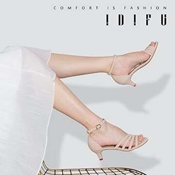 IDIFU Women's Low Kitten Strappy Sandals Heels Open Toe Ankle Strap Bridal Dress Wedding Shoes For Women(Nude Nubuck, 8 M US)